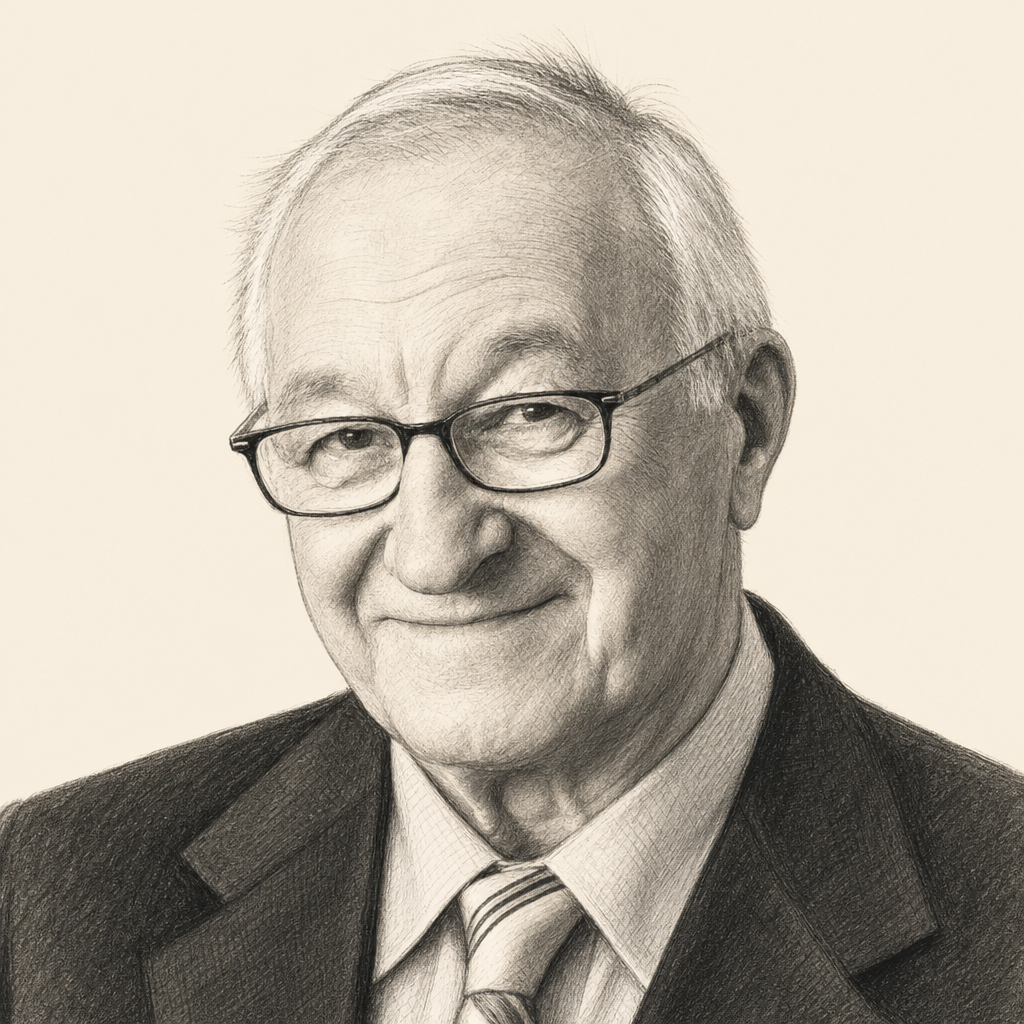 Charcoal portrait of Albert Bandura