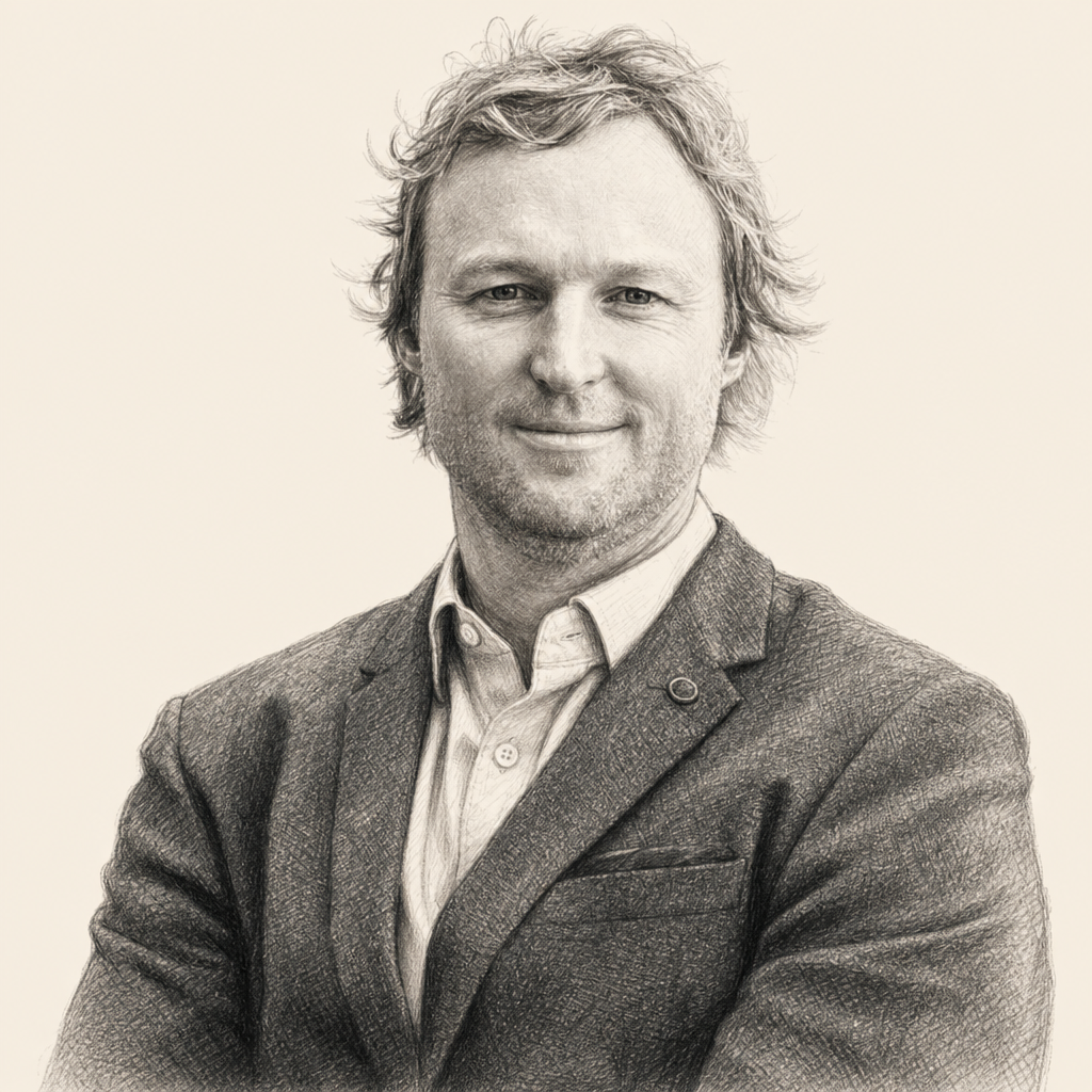Charcoal portrait of J. David Creswell