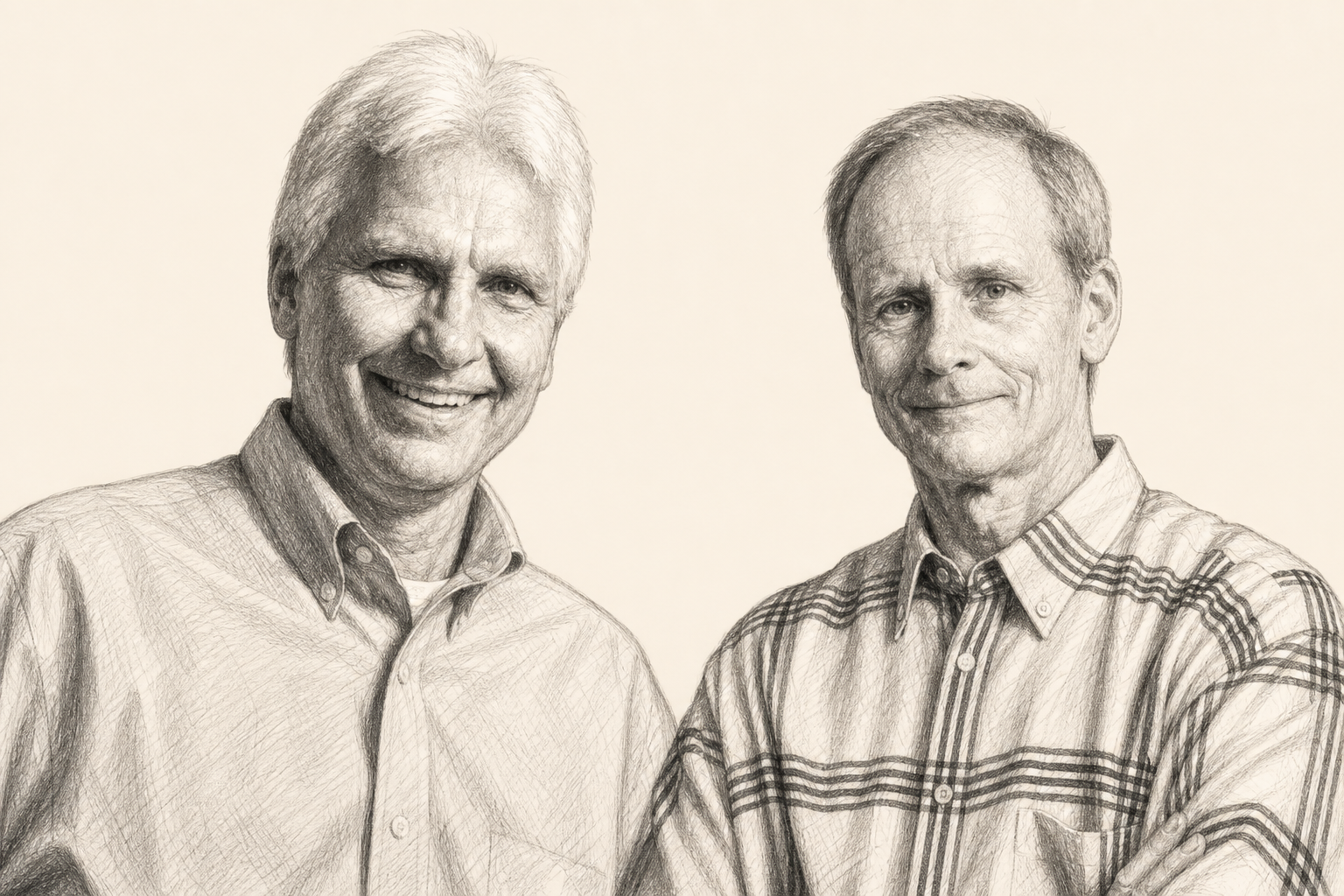 Charcoal portrait of Edward Deci and Richard Ryan