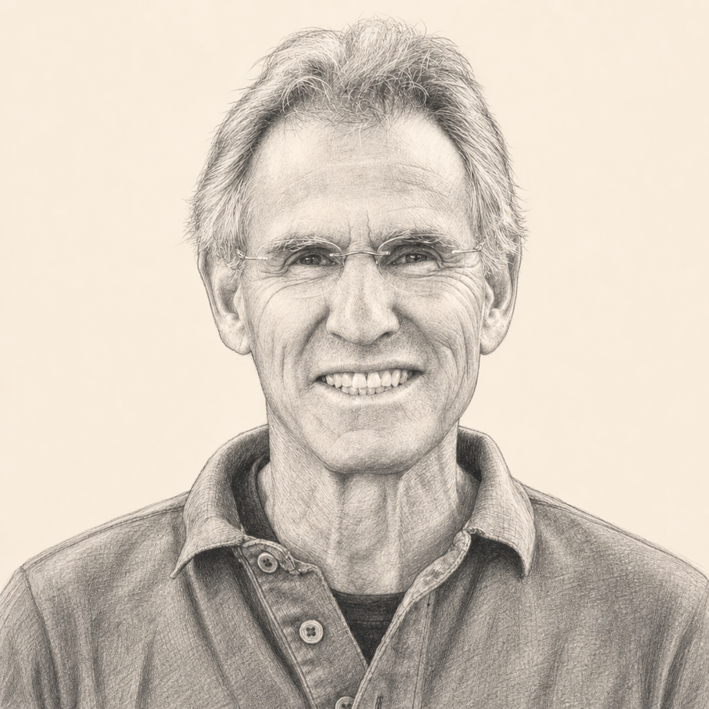 Charcoal portrait of Jon Kabat-Zinn