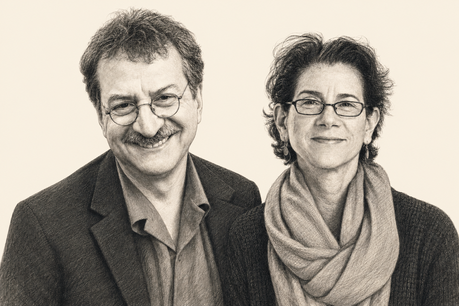 Charcoal portrait of Robert Kegan and Lisa Laskow Lahey