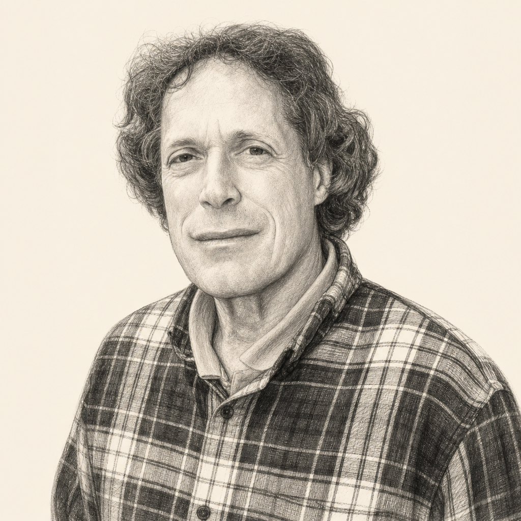 Charcoal portrait of Fred Luskin