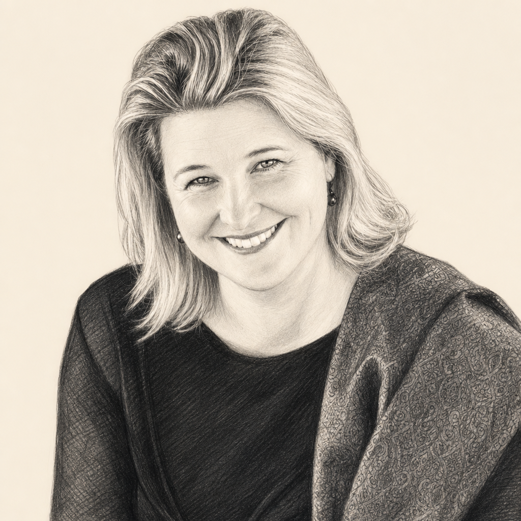Charcoal portrait of Tania Singer